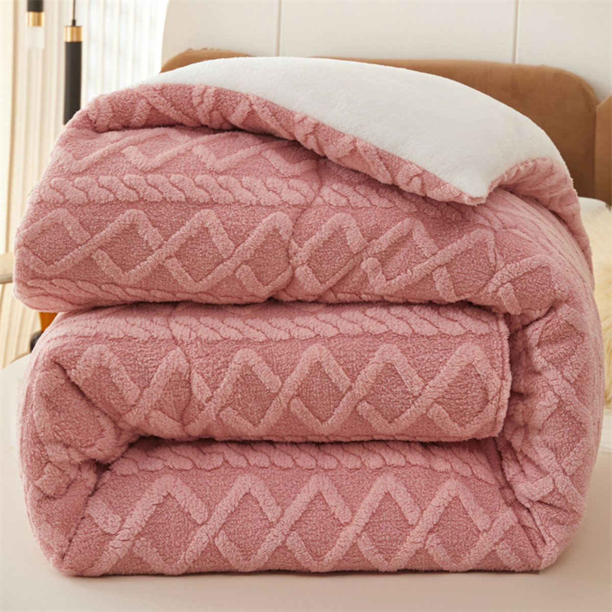 Reversible Sherpa Throw Blanket β Pink