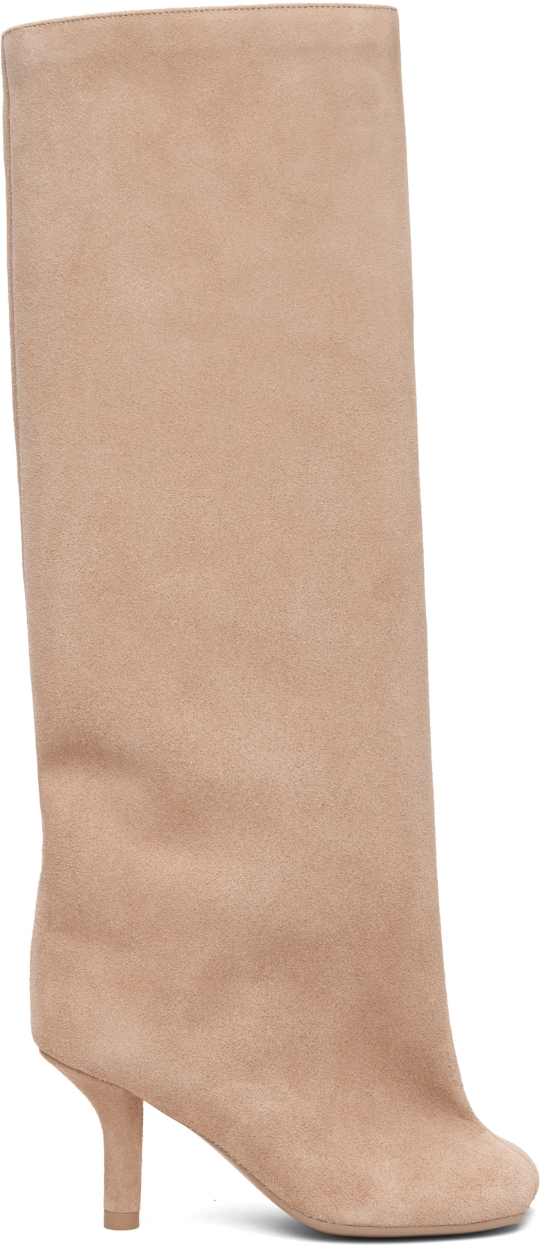 Suede Knee-High Heeled Boot β Beige
